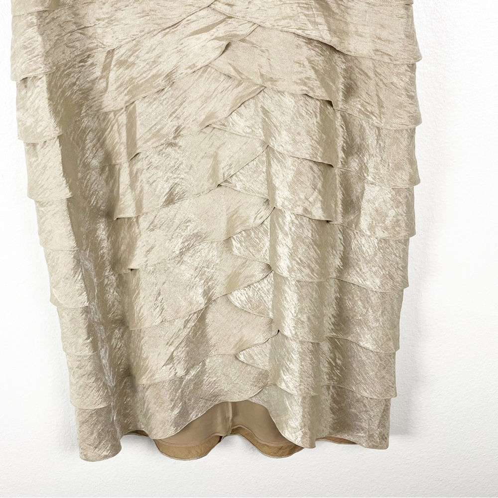 ADRIANNA PAPELL Champagne Gold Tiered Ruffle V-Neck Cap Sleeves Dress Size 16W - Picture 9 of 10